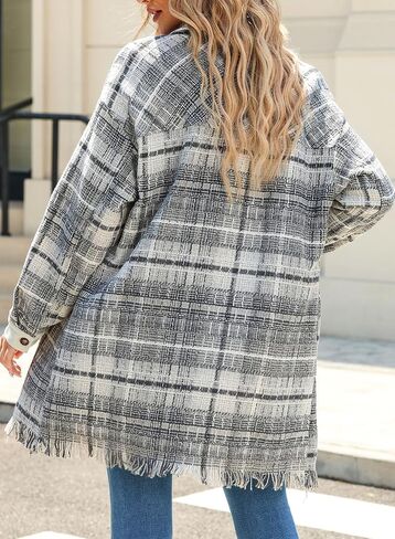 Astylish Women's Flannel Plaid Shacket Long Sleeve Oversized Button Down Shirt Jacket Coat in Saudi Arabia