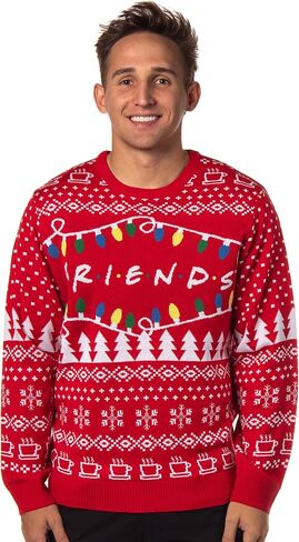 Friends TV Series Men's Logo and Holiday Lights Ugly Christmas Adult Pullover Sweater in Saudi Arabia