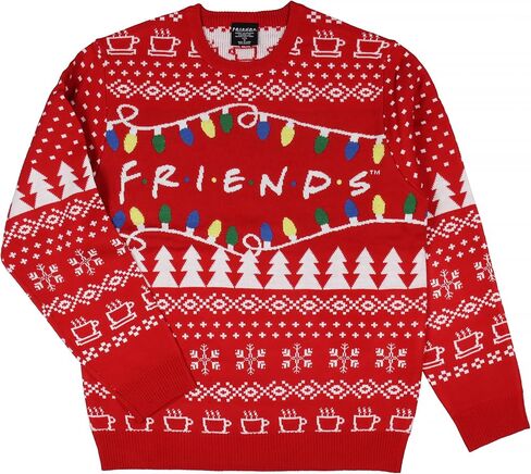 Friends TV Series Men's Logo and Holiday Lights Ugly Christmas Adult Pullover Sweater in Saudi Arabia