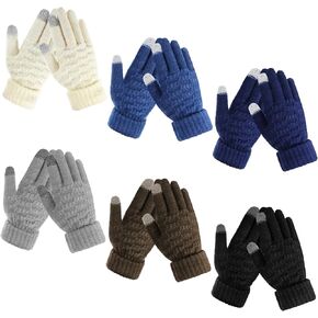 6 Pairs Kids Winter Touchscreen Gloves for Boys Girls Knit Touchscreen Gloves Full Fingers Stretch Gloves Thermal Stretch Child Fleece Lined Knitted Warm Gloves for Cold Weather Snow, 6 Colors in Kuwait