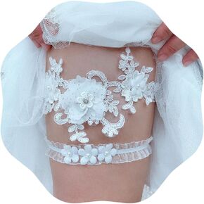 JWICOS Bride Wedding Lace Garters White Bridal Garter Brides Floral Leg Band Bridal Accessories for Women and Girls(Pack of 2)