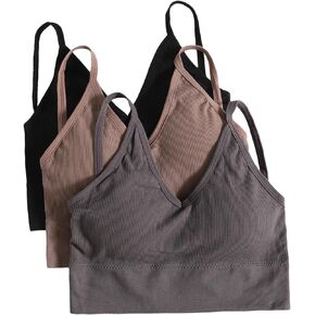 Verdusa Women's 3 Pack Wireless V Neck Bralette Ribbed Camisole Bra