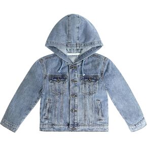 KIDSCOOL SPACE Boys Denim Jacket,Little Big Kids Simple Design Hooded Jean Coat in Kuwait