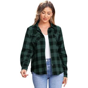 Women's Long Sleeve Flannel Plaid Button Down Shirt with Pockets Regular Fit Blouse Top Fall Clothes