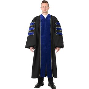 GraduatePro Doctoral Graduation Gown for Faculty and Professor PhD Regalia with Velvet and Gold Piping