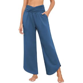 YuYukan Womens Wide Leg Yoga Sweatpants Crossover High Waisted Stretch Lounge Cozy Pajamas Pants with Pockets