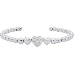 Dazzlingrock Collection 0.25 Carat (ctw) Round White Diamond Ladies Beaded Heart Bangle Bracelet 1/4 CT, Sterling Silver in Saudi Arabia