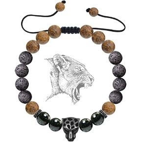 Karseer النمر الأسود القلق سوار الحمم الصخرية الضروري النفط الناشر سوار هدية للرجال والنساء، حجر الذهب الأخضر الطبيعي والخط الخرز الحجري سوار حجر الشفاء لتهدئة العواطف in Kuwait