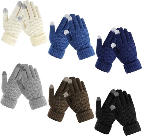 6 Pairs Kids Winter Touchscreen Gloves for Boys Girls Knit Touchscreen Gloves Full Fingers Stretch Gloves Thermal Stretch Child Fleece Lined Knitted Warm Gloves for Cold Weather Snow, 6 Colors in Kuwait