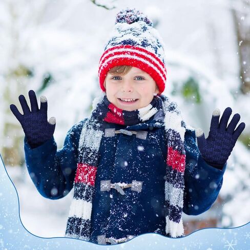 6 Pairs Kids Winter Touchscreen Gloves for Boys Girls Knit Touchscreen Gloves Full Fingers Stretch Gloves Thermal Stretch Child Fleece Lined Knitted Warm Gloves for Cold Weather Snow, 6 Colors in Kuwait