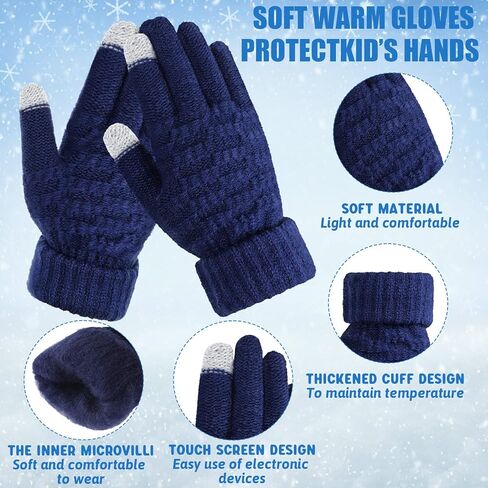 6 Pairs Kids Winter Touchscreen Gloves for Boys Girls Knit Touchscreen Gloves Full Fingers Stretch Gloves Thermal Stretch Child Fleece Lined Knitted Warm Gloves for Cold Weather Snow, 6 Colors in Kuwait