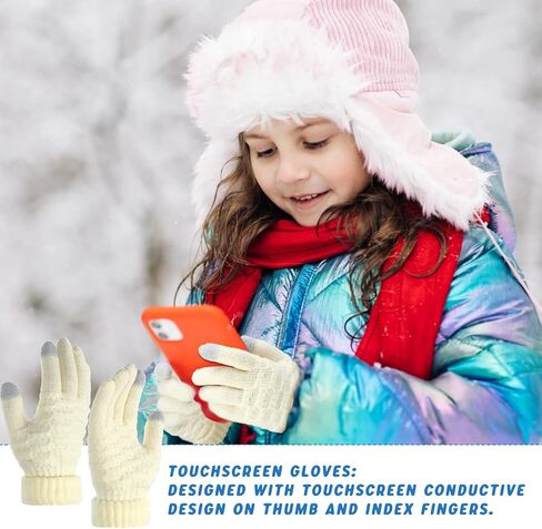6 Pairs Kids Winter Touchscreen Gloves for Boys Girls Knit Touchscreen Gloves Full Fingers Stretch Gloves Thermal Stretch Child Fleece Lined Knitted Warm Gloves for Cold Weather Snow, 6 Colors in Kuwait