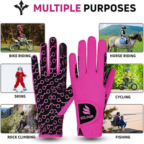 ECLOUR Kids Horse Riding Gloves with Non-Slip Grip and Finger Touch Design for Multi Sports Activities Like Cycling, Fishing, Running, Gardening for Boys and Girls in Saudi Arabia