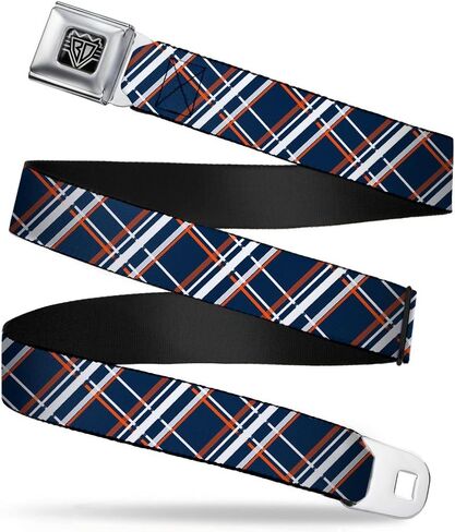 Buckle-Down Seatbelt Belt - Plaid X2 Navy/White/Orange - 1.0" Wide - 20-36 Inches in Length in Saudi Arabia