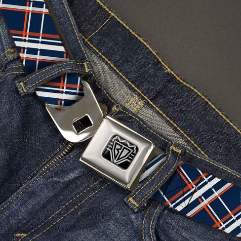 Buckle-Down Seatbelt Belt - Plaid X2 Navy/White/Orange - 1.0" Wide - 20-36 Inches in Length in Saudi Arabia