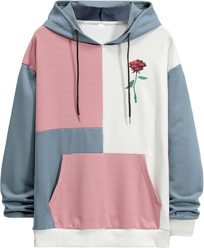WDIRARA Men's Color Block Graphic Hoodies Long Sleeve Hooded Sweatshirt Tops in Saudi Arabia