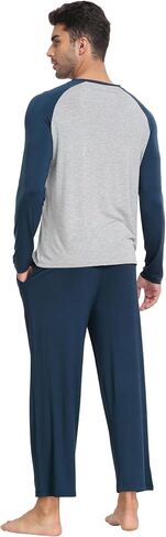 MoFiz Mens Pajama Sets Comfy Long Sleeve Sleepwear Top Solid Pyjama Pants with Pocket 2 Piece Loungewear PJs Sets for Men in Saudi Arabia