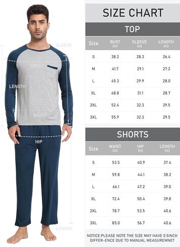 MoFiz Mens Pajama Sets Comfy Long Sleeve Sleepwear Top Solid Pyjama Pants with Pocket 2 Piece Loungewear PJs Sets for Men in Saudi Arabia