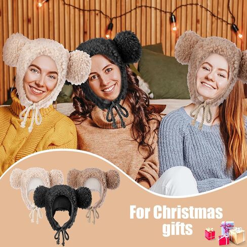 Suhine 3 Pcs Cute Fuzzy Faux Fur Bear Hat Animal Warm Furry Fluffy Plush Hat with Ear Flaps Soft Winter Thermal Ears Beanie for Outdoor Girls Women Adults Lovely Gift in Saudi Arabia
