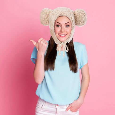 Suhine 3 Pcs Cute Fuzzy Faux Fur Bear Hat Animal Warm Furry Fluffy Plush Hat with Ear Flaps Soft Winter Thermal Ears Beanie for Outdoor Girls Women Adults Lovely Gift in Saudi Arabia