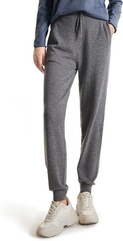 طقم بدلة رياضية نسائية منسوجة من الكشمير من GreenMount مكونة من قطعتين، بلوفر بولو عميق على شكل حرف V وبنطلون رياضي يحافظ على دفء 37.5 درجة (رمادي، L) in Kuwait