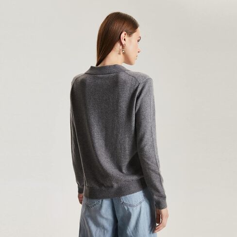 طقم بدلة رياضية نسائية منسوجة من الكشمير من GreenMount مكونة من قطعتين، بلوفر بولو عميق على شكل حرف V وبنطلون رياضي يحافظ على دفء 37.5 درجة (رمادي، L) in Kuwait