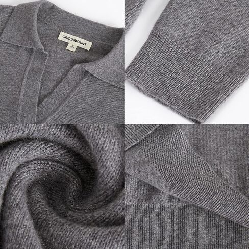 طقم بدلة رياضية نسائية منسوجة من الكشمير من GreenMount مكونة من قطعتين، بلوفر بولو عميق على شكل حرف V وبنطلون رياضي يحافظ على دفء 37.5 درجة (رمادي، L) in Kuwait