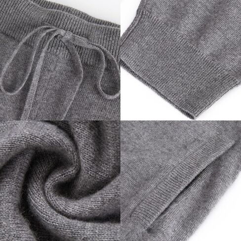 طقم بدلة رياضية نسائية منسوجة من الكشمير من GreenMount مكونة من قطعتين، بلوفر بولو عميق على شكل حرف V وبنطلون رياضي يحافظ على دفء 37.5 درجة (رمادي، L) in Kuwait