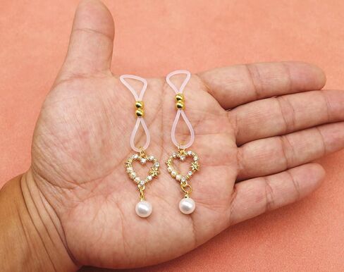 Mimimelon Non Piercing Nipple Noose Gold Heart Pearls Nipple Jewelry Body Chains Women Non Pierced Nipple Rings in Kuwait