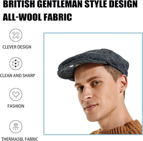 canmore fitting Original Newsboy Hats for Men Peaky Blinders Golf Silicone Caps Flat Beret Boston Chauffeur Tweed Wool Hat in Kuwait
