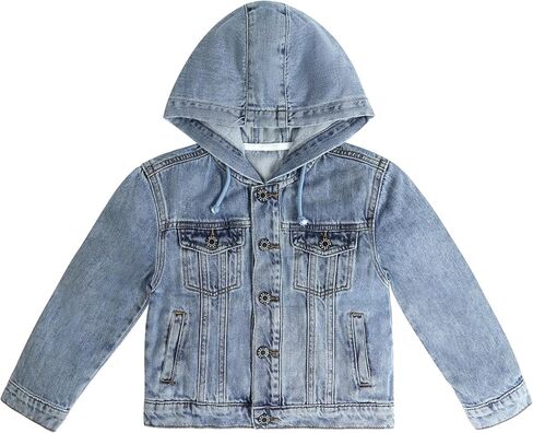 KIDSCOOL SPACE Boys Denim Jacket,Little Big Kids Simple Design Hooded Jean Coat in Saudi Arabia