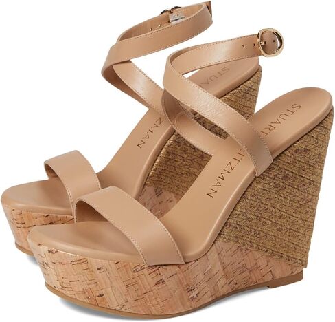 صندل نسائي من Stuart Weitzman 5050 بكعب عريض Adobe/طبيعي in Kuwait
