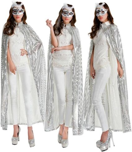 OurLore Ladies Cloaks Full Length Colored Sequins Goddess Cape Halloween Christmas Outerwear in Kuwait