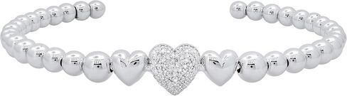 Dazzlingrock Collection 0.25 Carat (ctw) Round White Diamond Ladies Beaded Heart Bangle Bracelet 1/4 CT, Sterling Silver in Saudi Arabia