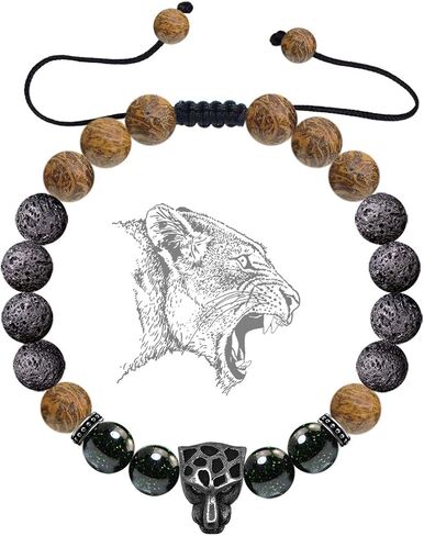 Karseer النمر الأسود القلق سوار الحمم الصخرية الضروري النفط الناشر سوار هدية للرجال والنساء، حجر الذهب الأخضر الطبيعي والخط الخرز الحجري سوار حجر الشفاء لتهدئة العواطف in Kuwait