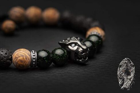 Karseer النمر الأسود القلق سوار الحمم الصخرية الضروري النفط الناشر سوار هدية للرجال والنساء، حجر الذهب الأخضر الطبيعي والخط الخرز الحجري سوار حجر الشفاء لتهدئة العواطف in Kuwait