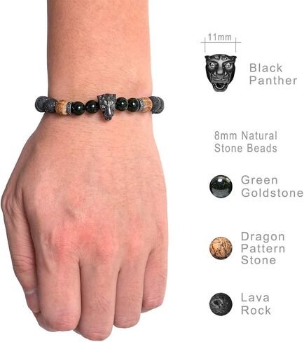 Karseer النمر الأسود القلق سوار الحمم الصخرية الضروري النفط الناشر سوار هدية للرجال والنساء، حجر الذهب الأخضر الطبيعي والخط الخرز الحجري سوار حجر الشفاء لتهدئة العواطف in Kuwait