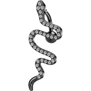 Surgical Steel Top Drop CZ Pave Snake Belly Button Ring