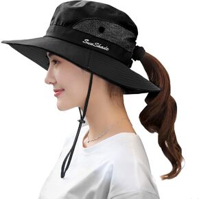 Sun Hats for Women Ponytail Sun Hats UV Protection Fishing Hats Foldable Mesh Wide Brim UPF 50+