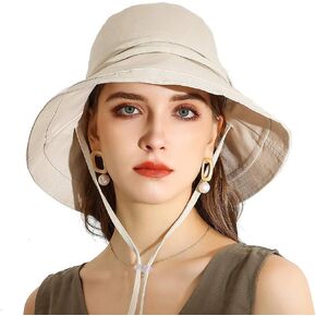 URSFUR Women Summer Sun Large Brim Hats Foldable Beach Hat Cotton UPF 50+ Sun Protection Cap in Kuwait