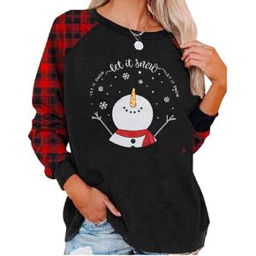 LUKYCILD Let It Snow Christmas Sweatshirt Women Snowman Graphic Ugly Christmas Sweatshirts Long Sleeve Christmas Shirts