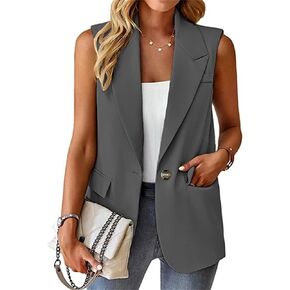 Women's Sleeveless Blazer Vest Open Front Lapel Office Casual Jacket Fashion Solid Color with Pockets One Button 2023 in Saudi Arabia