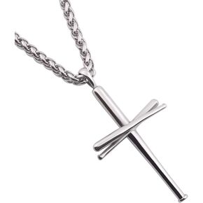 RMOYI Cross Necklace Baseball Bats Athletes Cross Pendant Chain,Sport Stainless Steel Cross Necklaces for Men Women Boys Girls,Loarge and Small Silver Gold Black 18-24 Inches