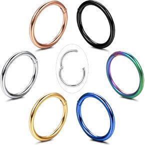 IRONBOX 6 Pcs G23 Titanium Septum Rings Hinged Segment Ring Lip Rings Cartilage Helix Conch Tragus Daith Piercing Septum Clicker Nose Rings Hoop 16G 18G 20G in Saudi Arabia