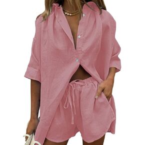 HAPCOPE Women's 2 Piece Casual Tracksuit Outfit Set Half Sleeve Shirt and High Waisted Shorts Set