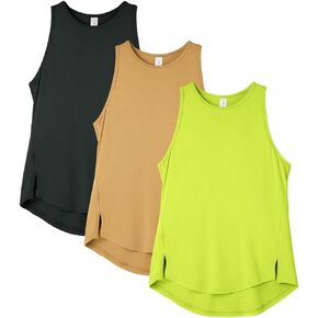 icyzone Women's Racerback High Neck Athletic Tank Tops for Workout Yoga Running (Pack of 3)