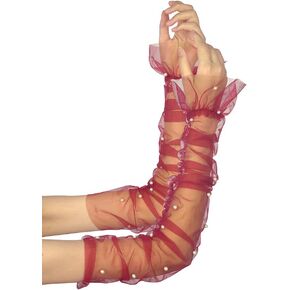 GRYUIRY Women's Long Bridal Wedding Tulle Gloves Mesh Fingerless Gloves Pearl 1920 Opera Tea Party Hallowmas Sheer Gloves