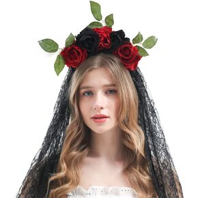 Mexican Flower Crown Headband with Butterfly, Day of the Dead Headpiece, Halloween Festival Headwear, Dia De Los Muertos Hairhoop(Mexican A)