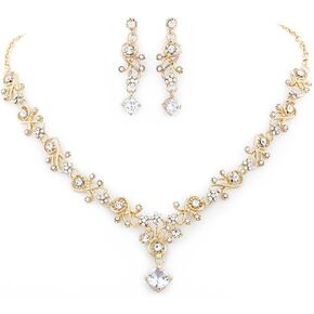 Fdesigner Wedding Necklace Bride Rhinestone Floral Necklace Earring Set Bridal Jewelry Sets Prom Party Teardrop Dangle Necklace and Earring Drop