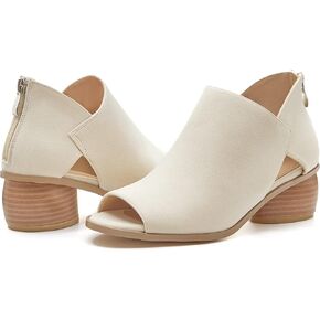 LAICIGO Womens Heeled Sandals Peep Toe Ankle Boots Chunky Heels V Cut Back Zipper Mid Heel Faux Suede Dress Pumps Shoes
